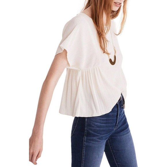 Madewell Tops - Madewell Texture & Thread Micropleat Cropped Top Ivory H8114 Women’s Small